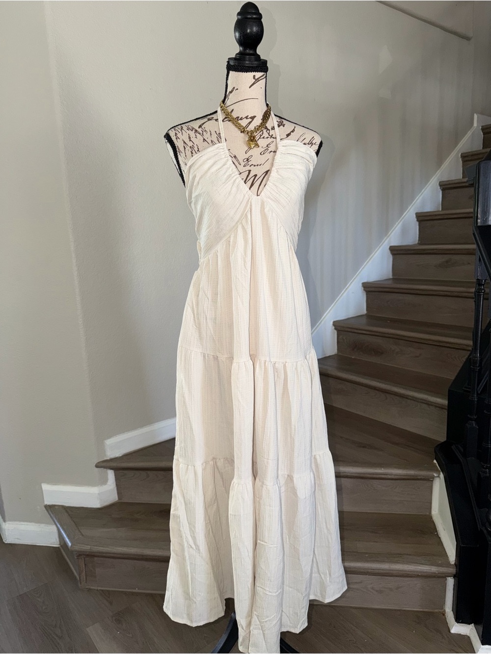 Women’s Cream Halter Tiered Maxi Dress